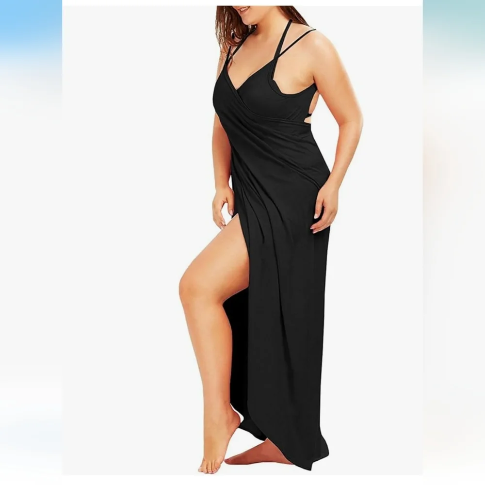 Khaki Maxi Swimsuit Coverup with Strappy Design - Picture 4 of 8